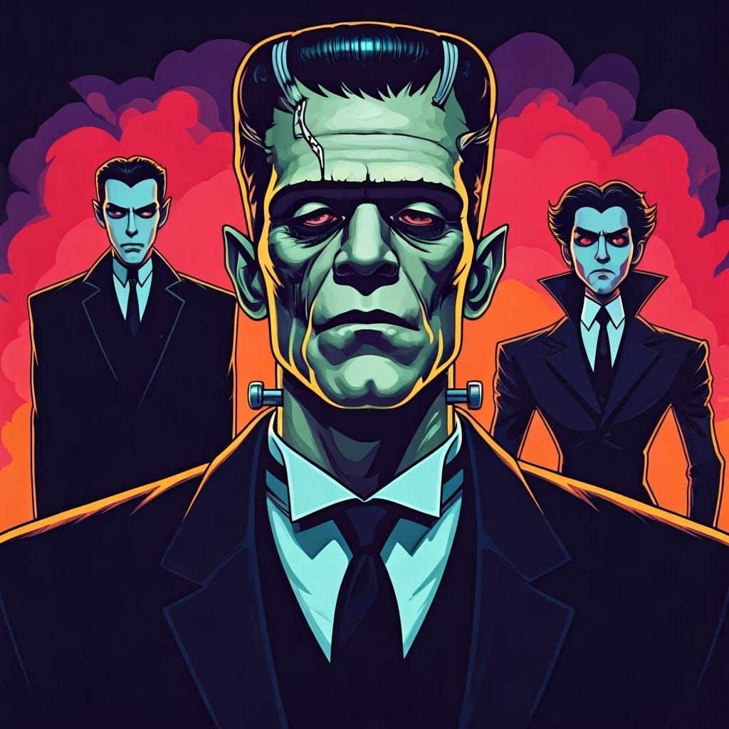 Frankenstein Dracula Werewolf Mummy Vibrant Pop Explosion, T...