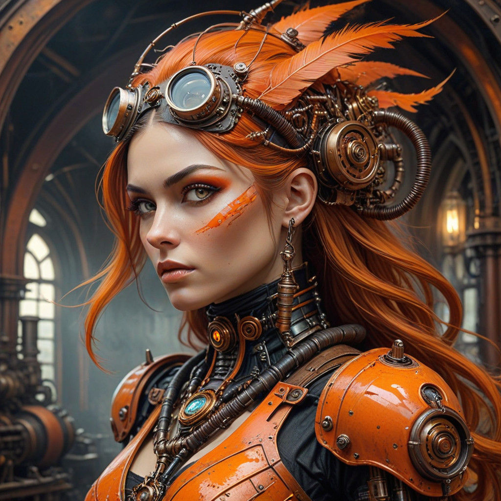 Steampunk Mistress of Technology in Vibrant Oil