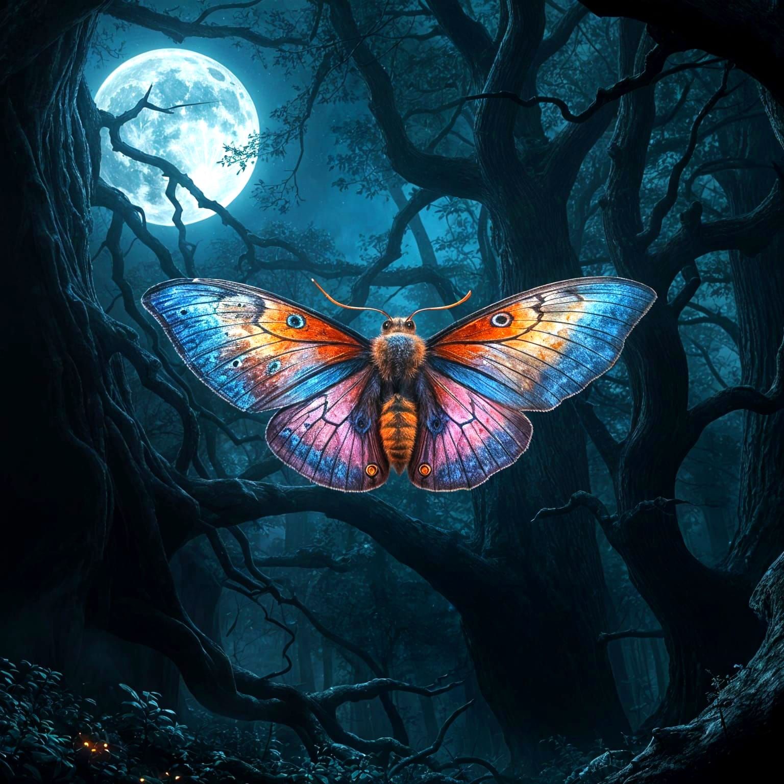 Epic Midnight Moth Amidst a Brilliant Dark Forest