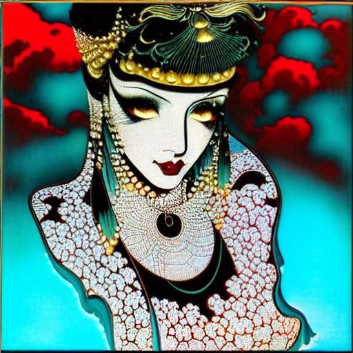 Woman in Vinyl Dress, Neon Fantasy Portrait