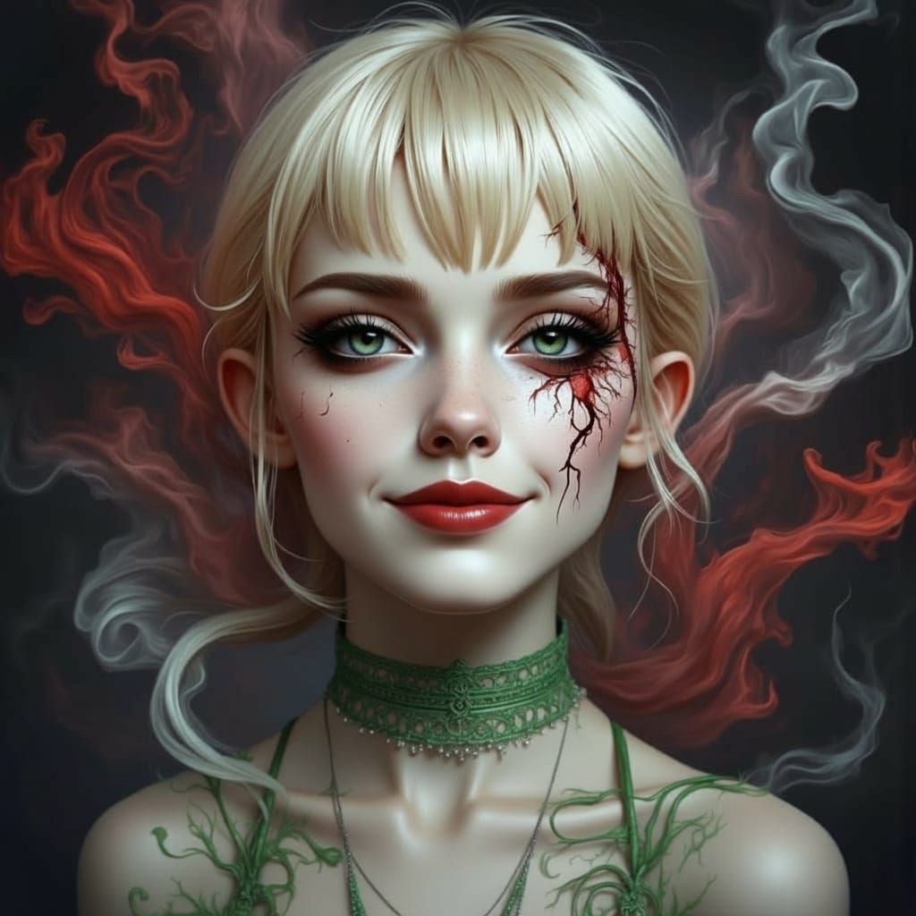 Gothic Woman Portrait with Swirling Smoke