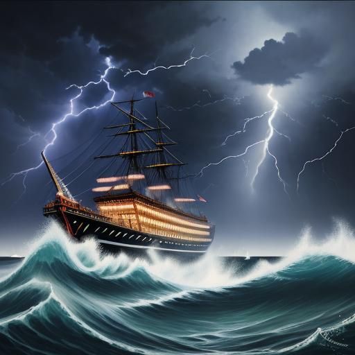 Ukiyo-e Print: Stormy Seas and Noah's Ark