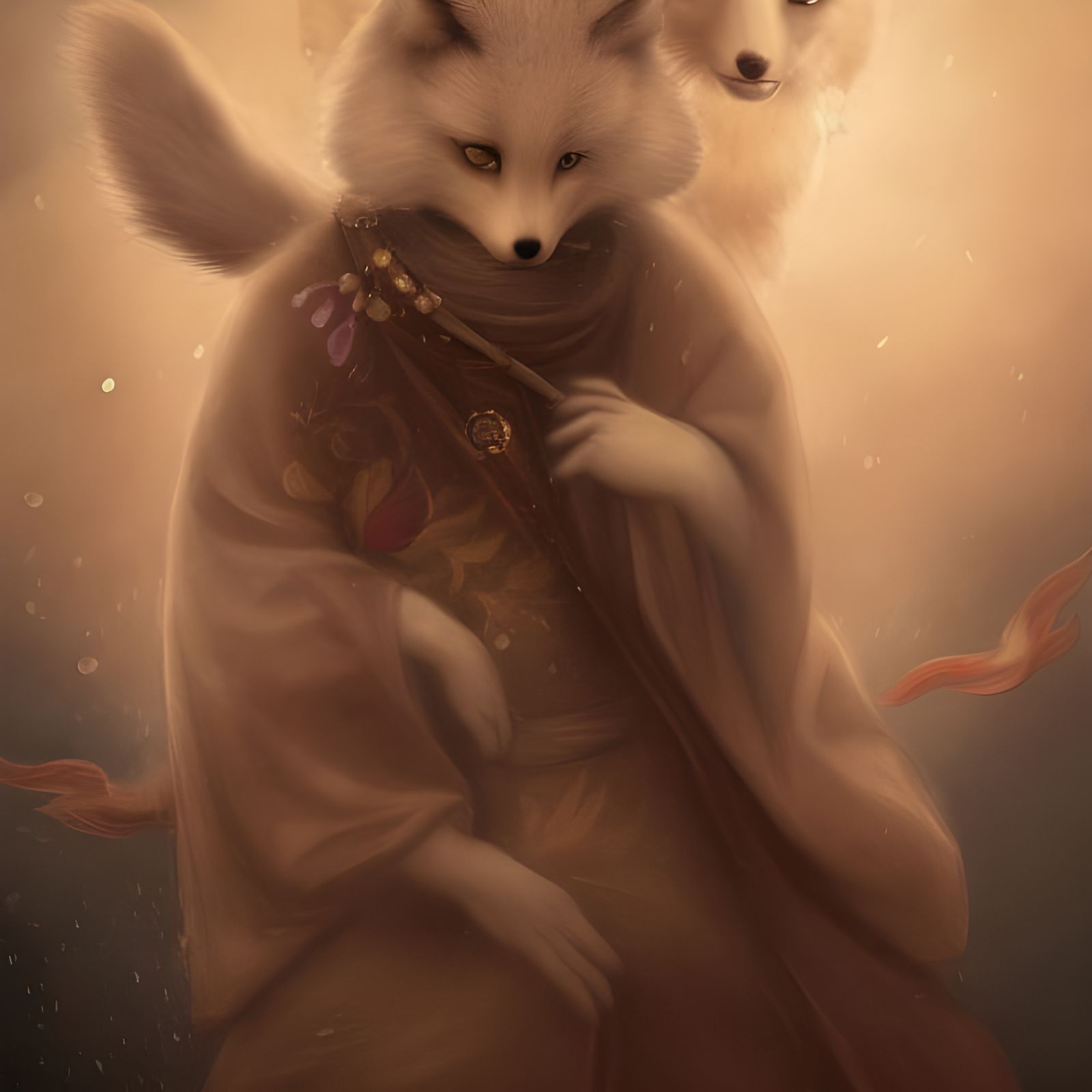 Sad Kitsune in Rainy Renaissance Steampunk Portrait