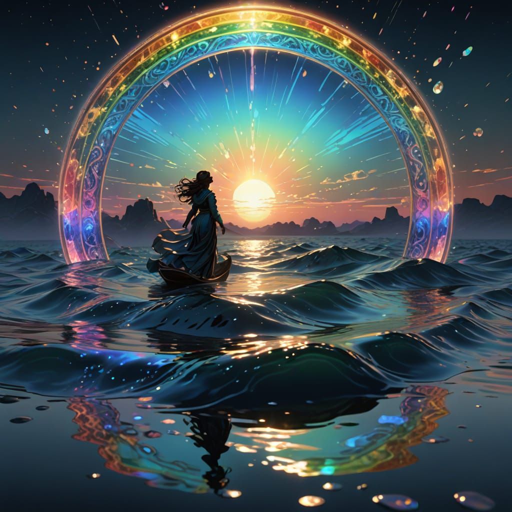 Iridescent Sky Spell in Alphonse Mucha Style