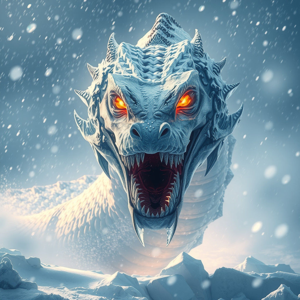 Crystalline Ice Serpent Emerges from Snowstorm