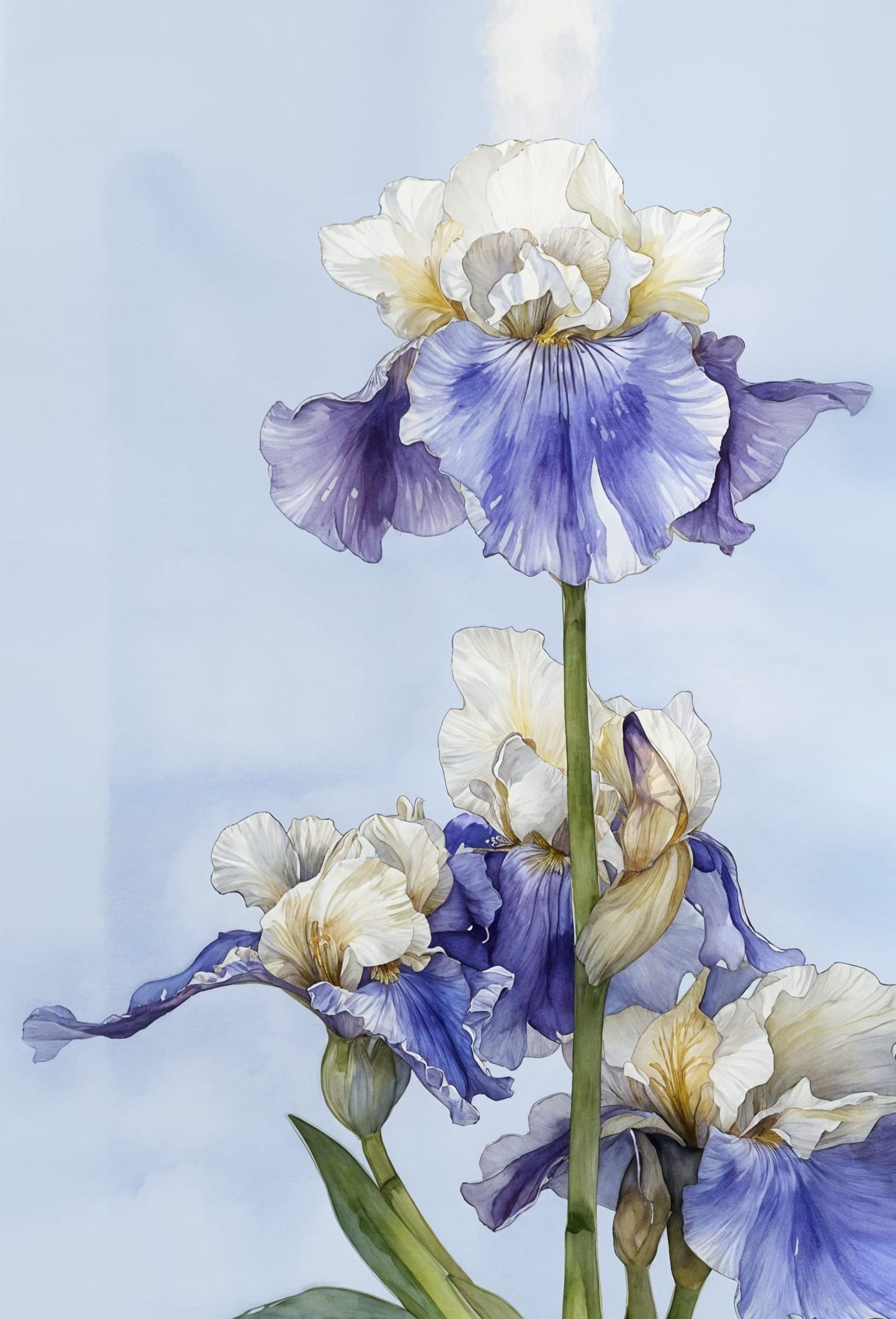 Watercolor Japanese Iris in Blue and Lavender