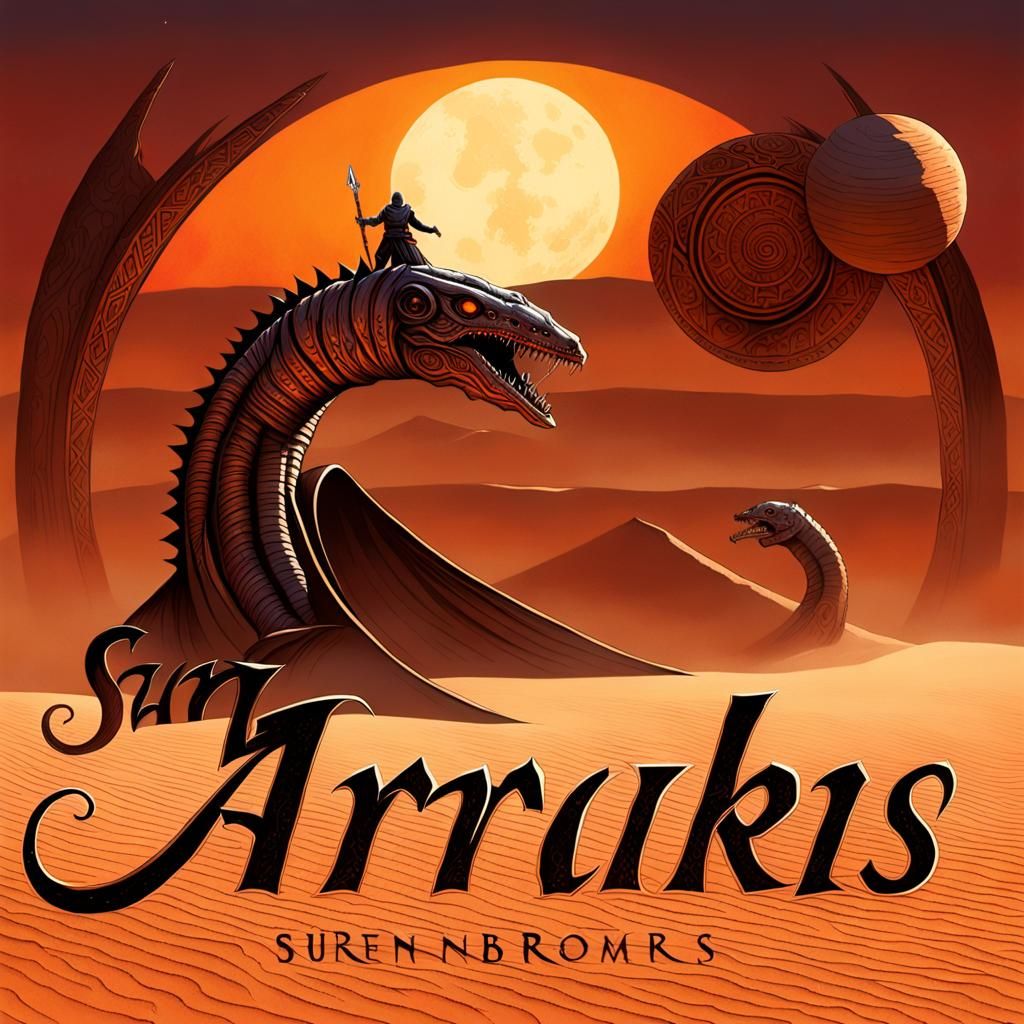 Fremen Warrior on Arrakis with Sandworms, Comic Book Art