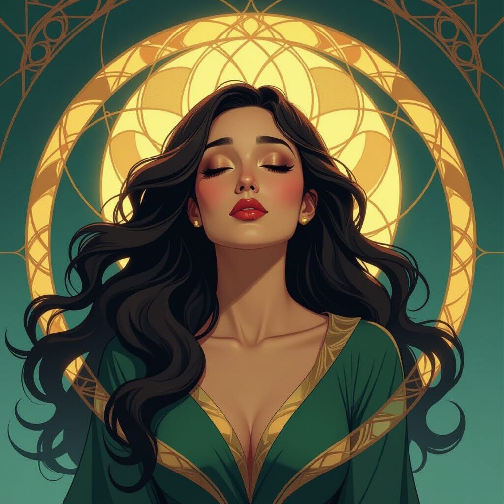 Mythic Woman in Art Nouveau Futurism Style