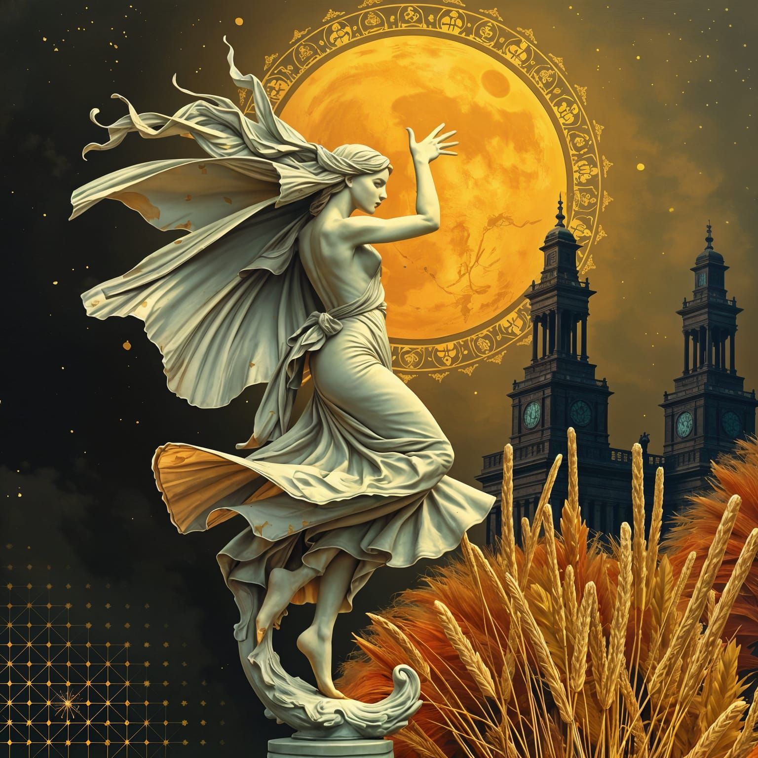 Wind-Inspired Feminine Statue in Surreal Style