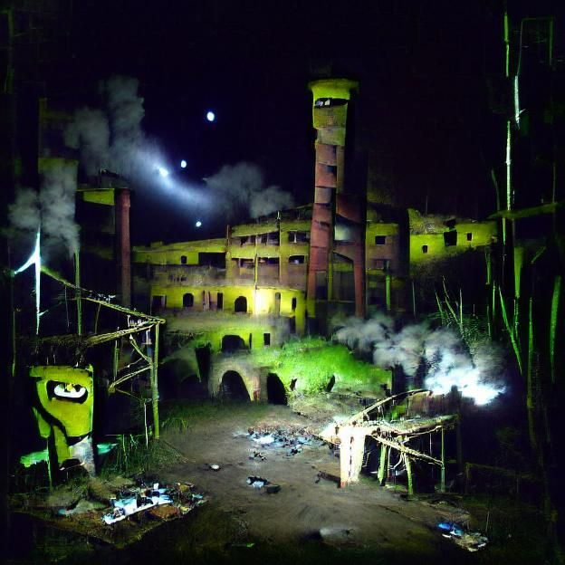 Ruined Factory at Night: Digital Painting