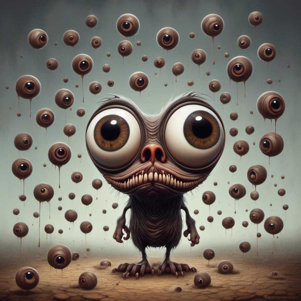 Surreal Dog Portrait with Spiral Eyes in Lowbrow Art Style