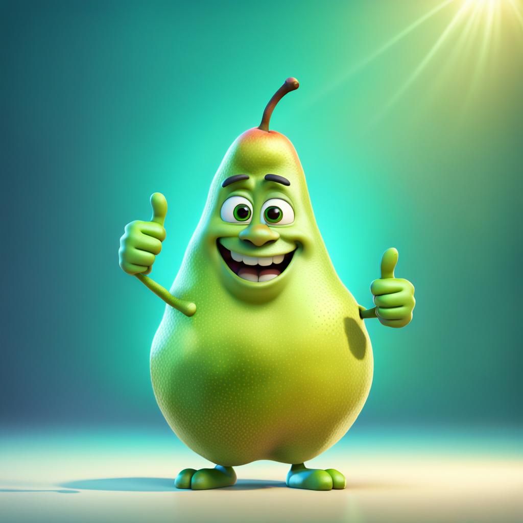 Happy Pear Giving Thumbs Up in Pixar Style