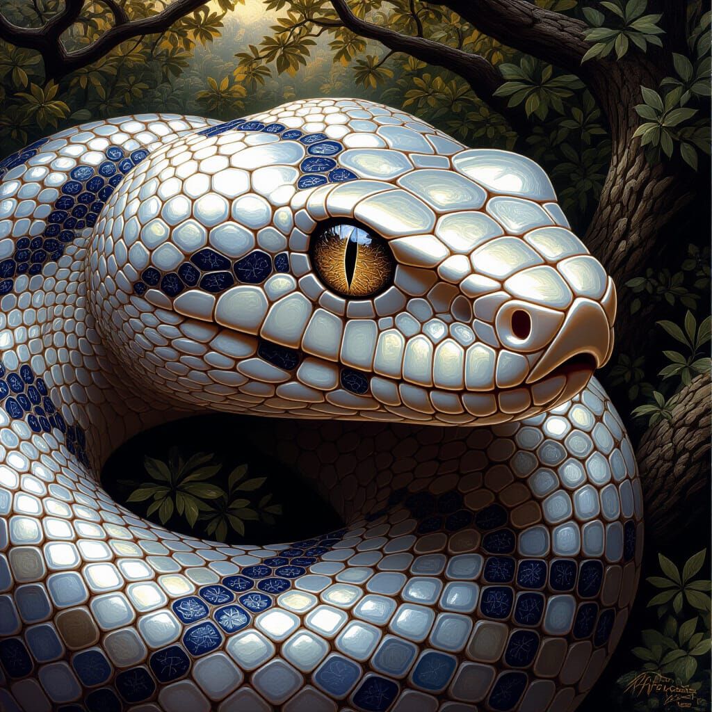 Geode Crystal Snake Close-up in Detailed Fantasy Art