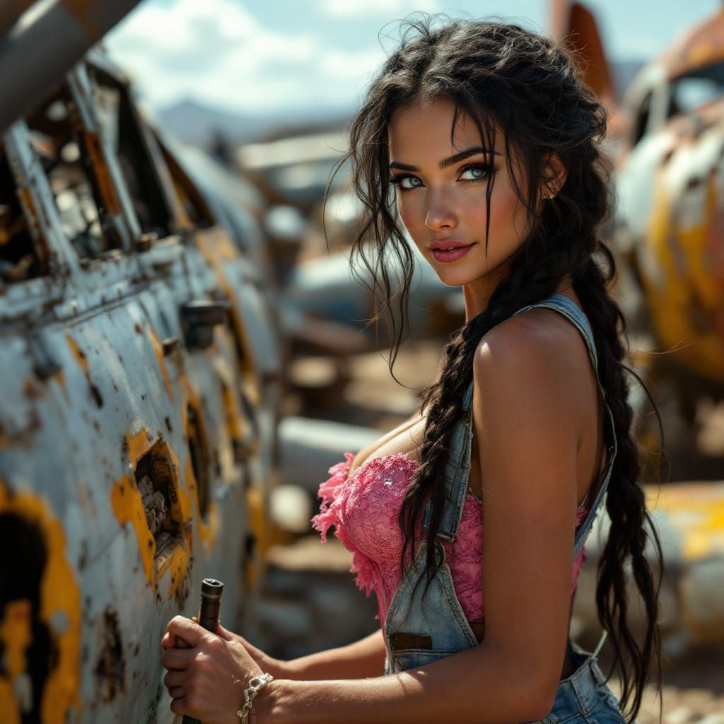 Aircraft Mechanic in Arizona Scrapyard: Cinematic Realism