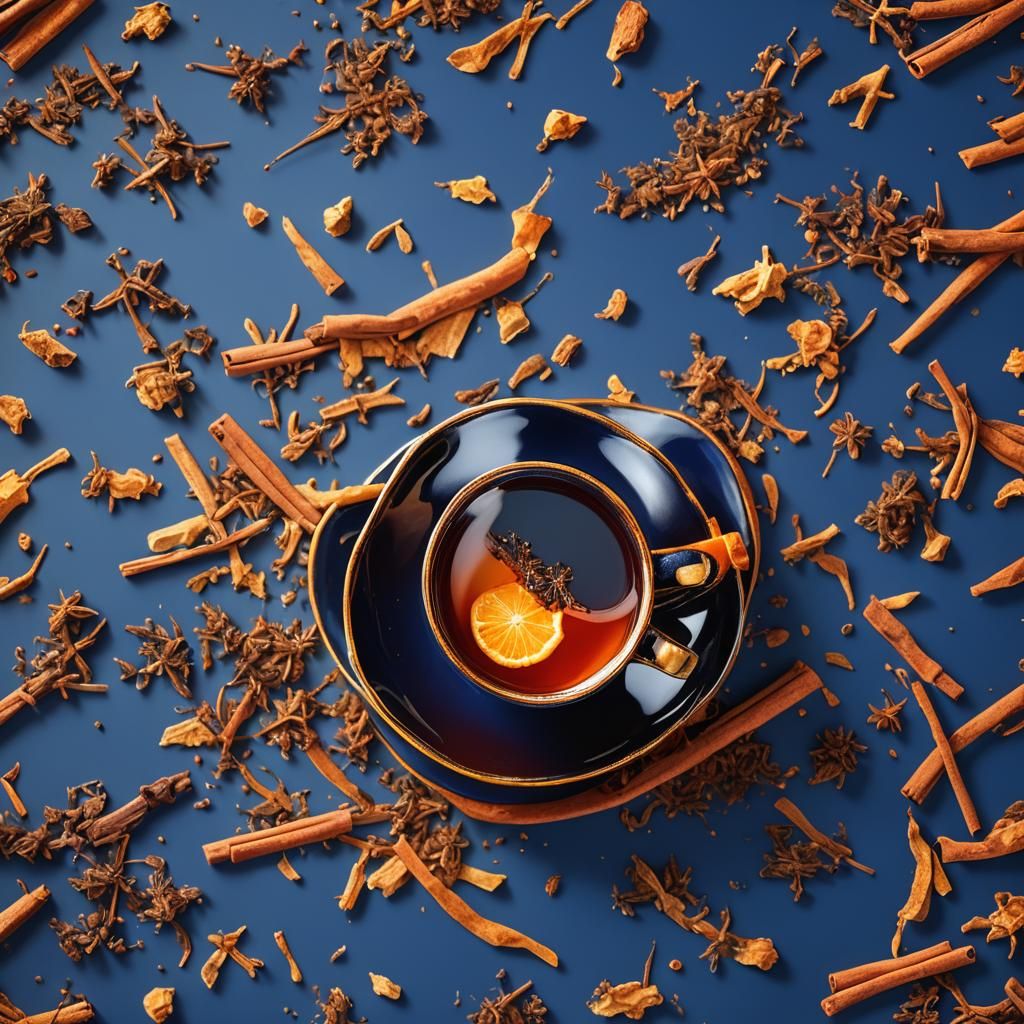 Vibrant Still Life: Hot Tea Cup on Blue