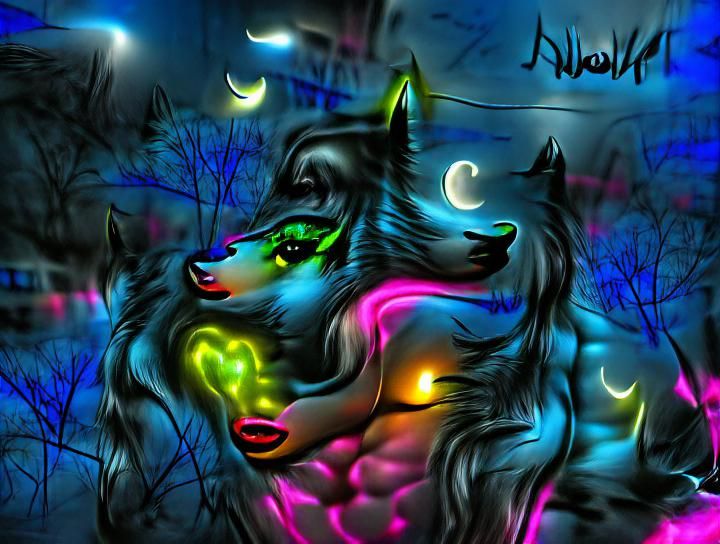 Neon Wolves Under Moonlight in 8K 3D