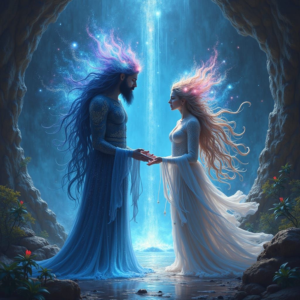 Celestial God and Goddess in Ethereal Cavern