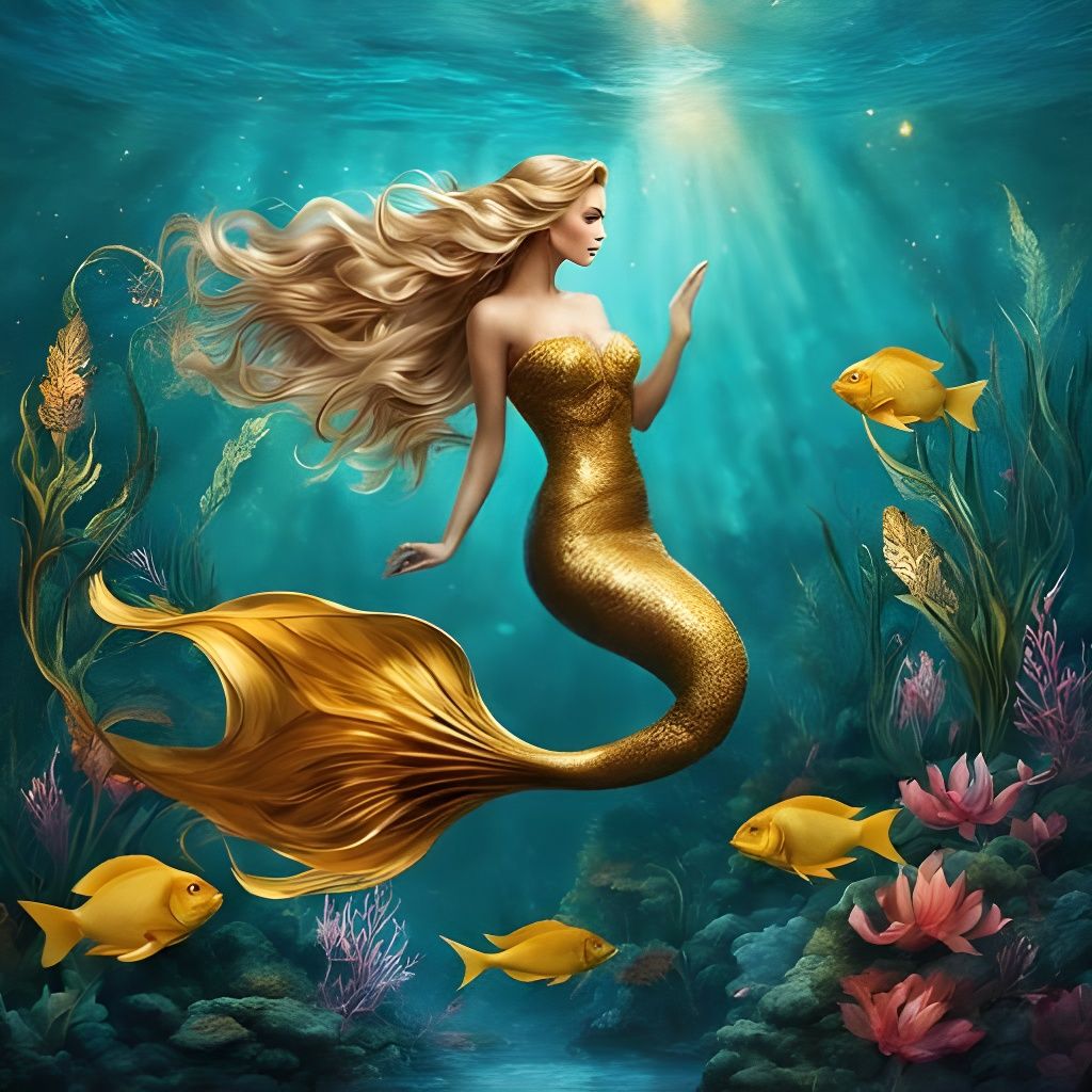 Hyperrealistic Mermaid Princess in Underwater Coral Scene