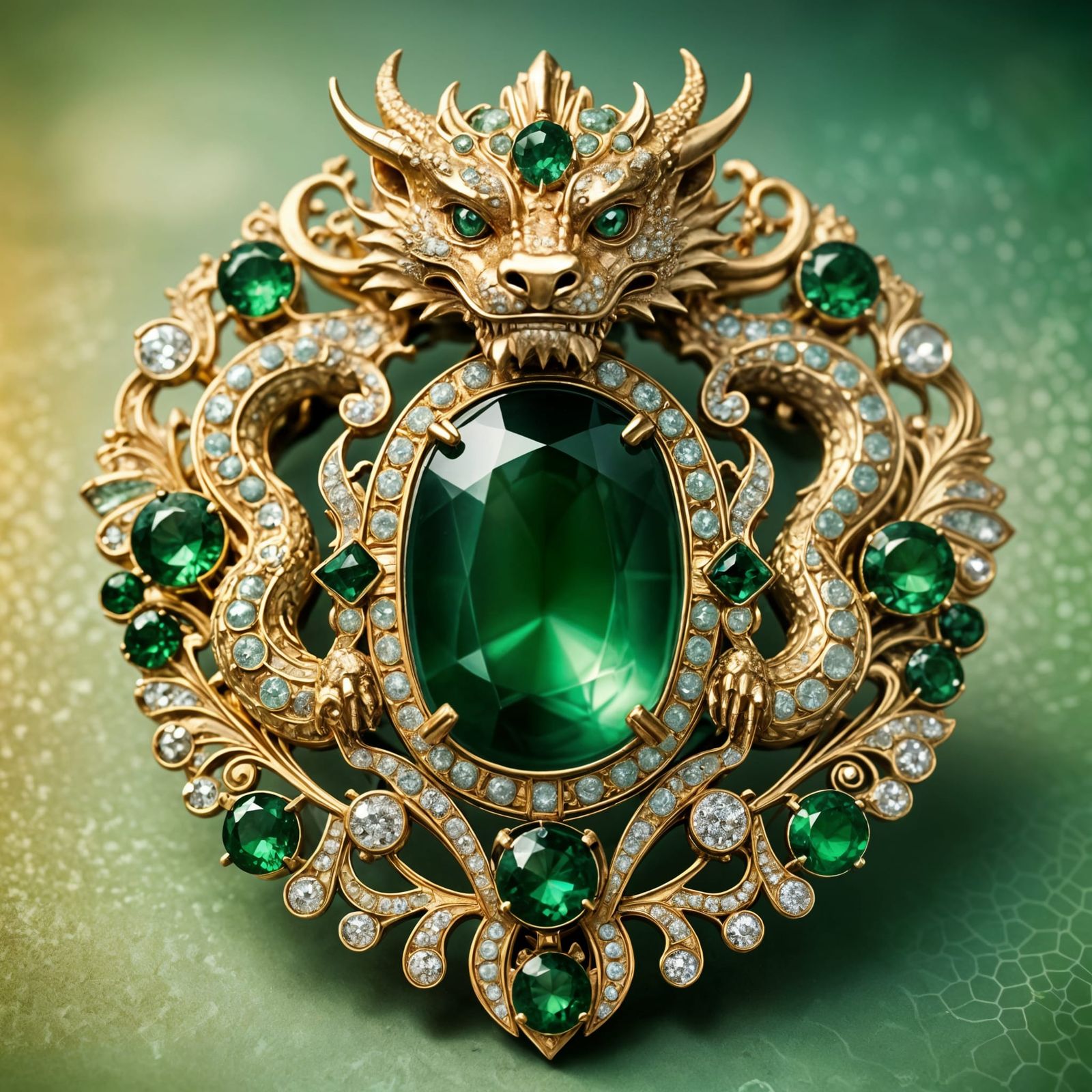 Art Deco Jade Dragon Brooch Medallion