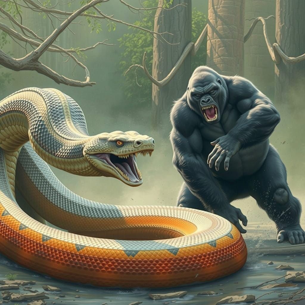Epic Showdown: Colossal Titanoboa vs. Powerful Silverback Go...