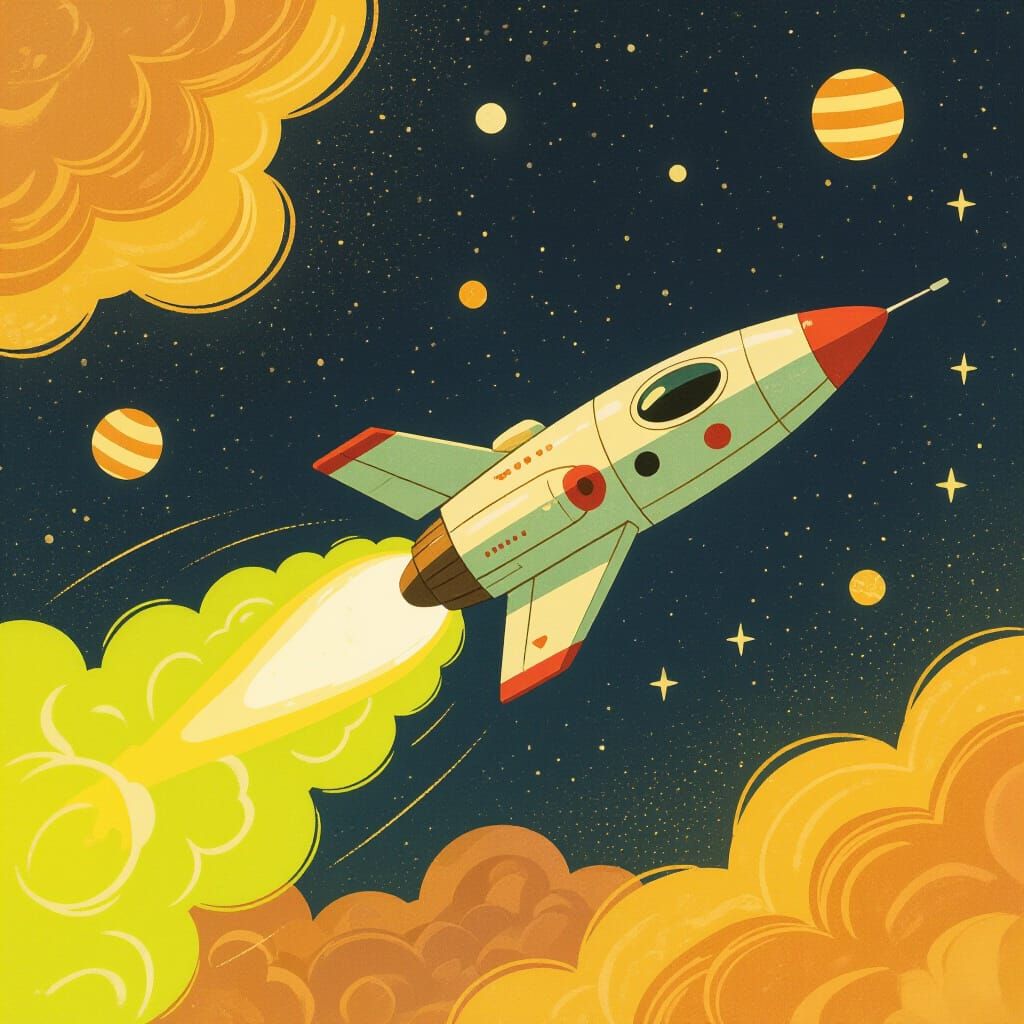 Lime Green Spaceship Soars Through Space