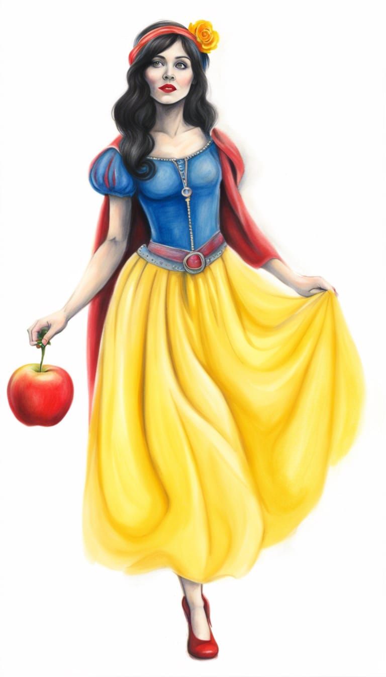 Snow White in Hippy Style Charcoal Drawing