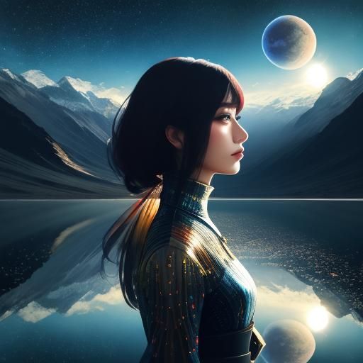 Surreal Double Exposure Portrait on Alien Planet