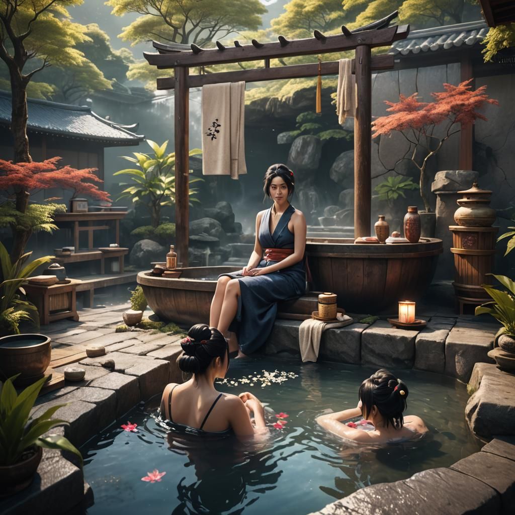 Japanese hotspring bath outdoor