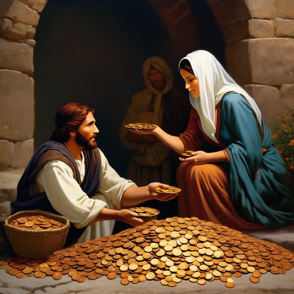 Jesus and the Widow: An Oil Painting in Chiaroscuro