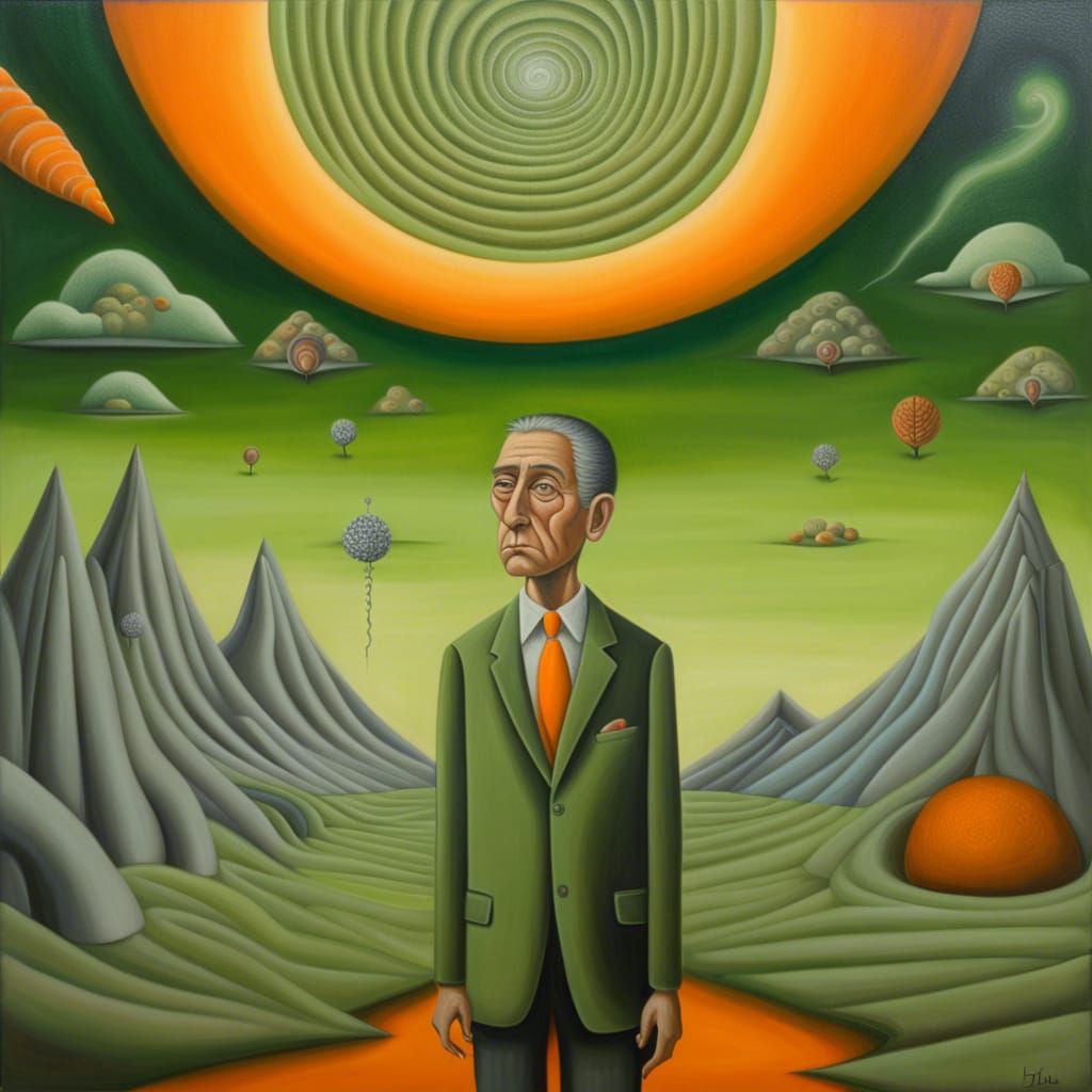 Surreal Folk Art Oil Painting: Spiritual Awe