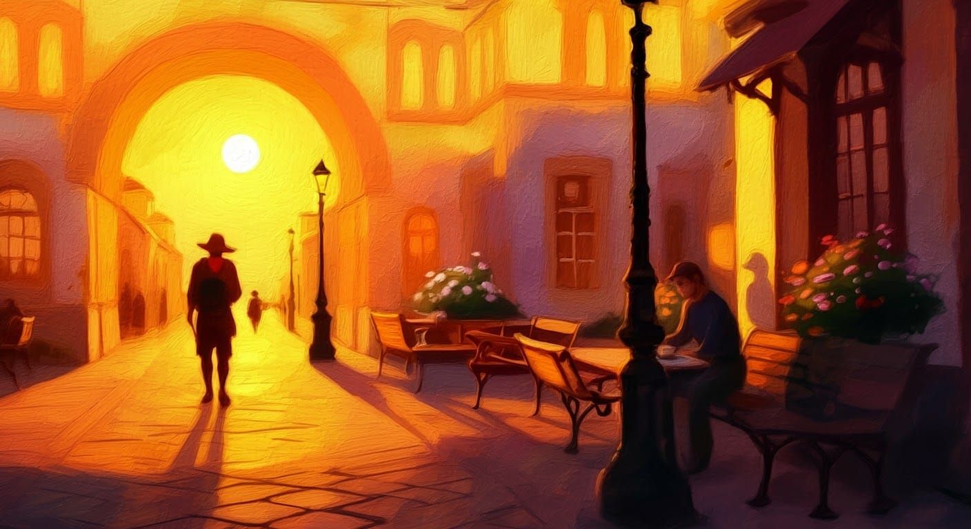 Impressionist Gouache Painting During Golden Hour