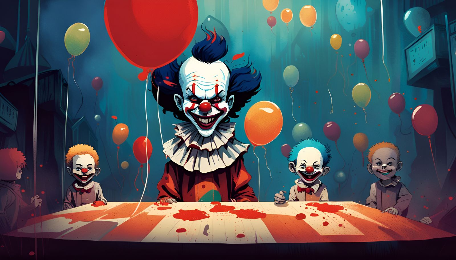 A Haunting Clown Masterpiece in Vibrant Color