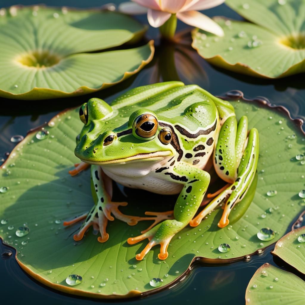 Green Frog on Lily Pad: Detailed Matte Painting