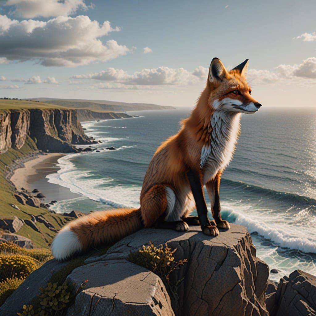 Magical Fox Overlooking the Ocean