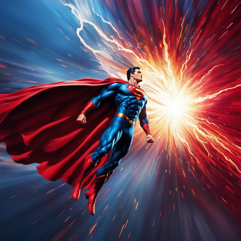 Hyperrealistic Superman with Red Eyes, Splash Art