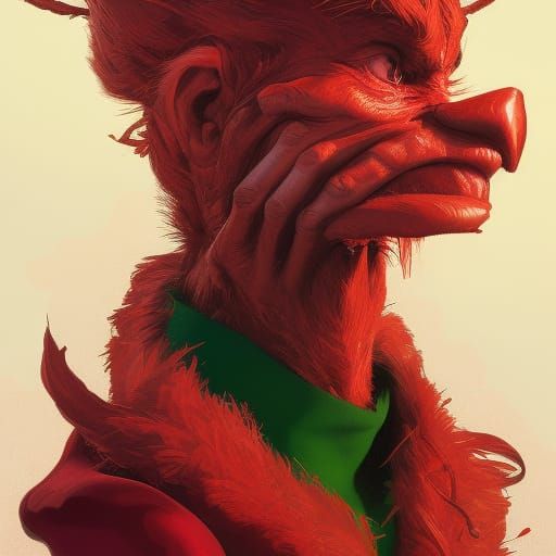 Hyperdetailed Red Grinch Portrait in Art Nouveau Style