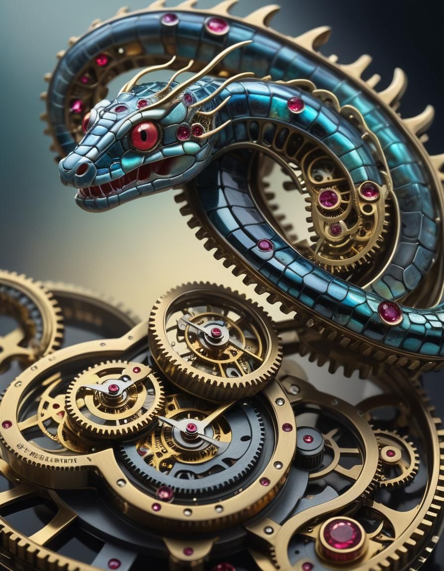 Opalescent Ammonite Viper Snake Creature in Surreal Style