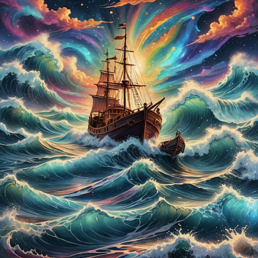 Small Boat Creates Big Waves in Astral Illustration