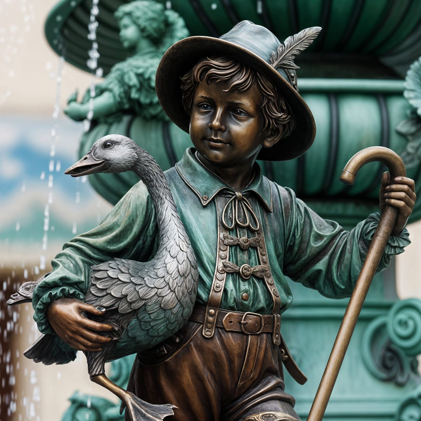 Bronze Youth Stands Watch in Forest Setting