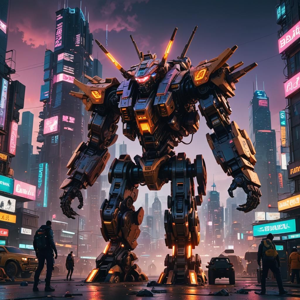 Futuristic Mech in Dystopian City: Sci-Fi Concept Art