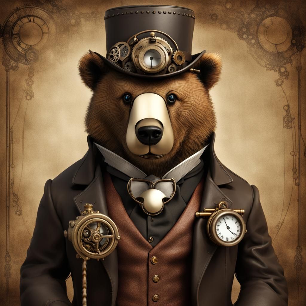 Steampunk Bear with Monocle and Engine