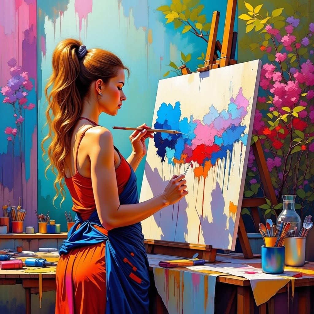 Dreamy Painterly Portrait of Caroline in an Art Studio