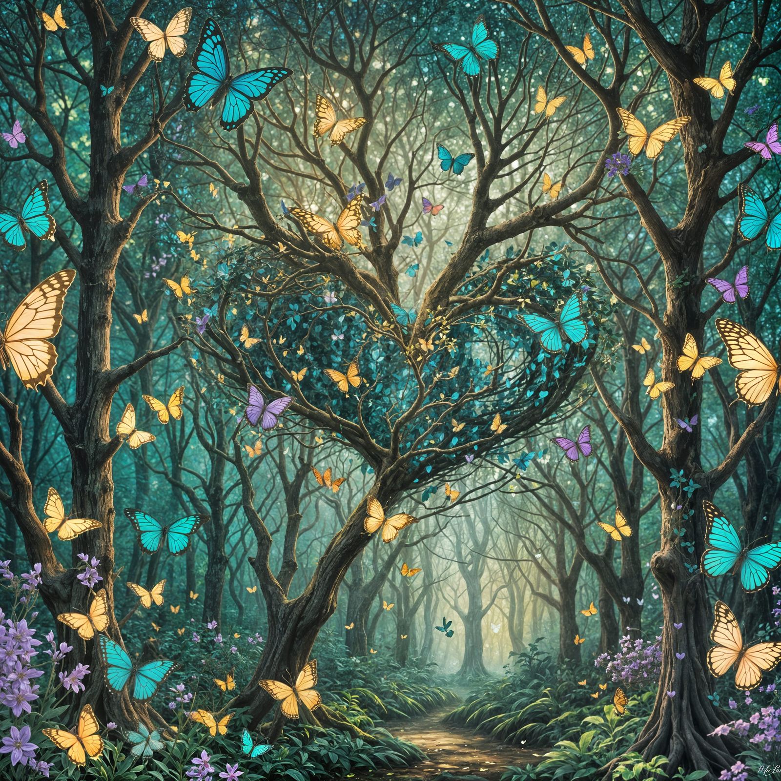 Enchanted Forest Heart in Iridescent Hues: 3D Anime Art