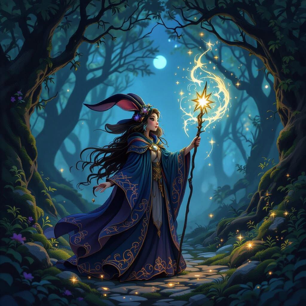 Rabbit Woman Wizard in Ethereal Forest