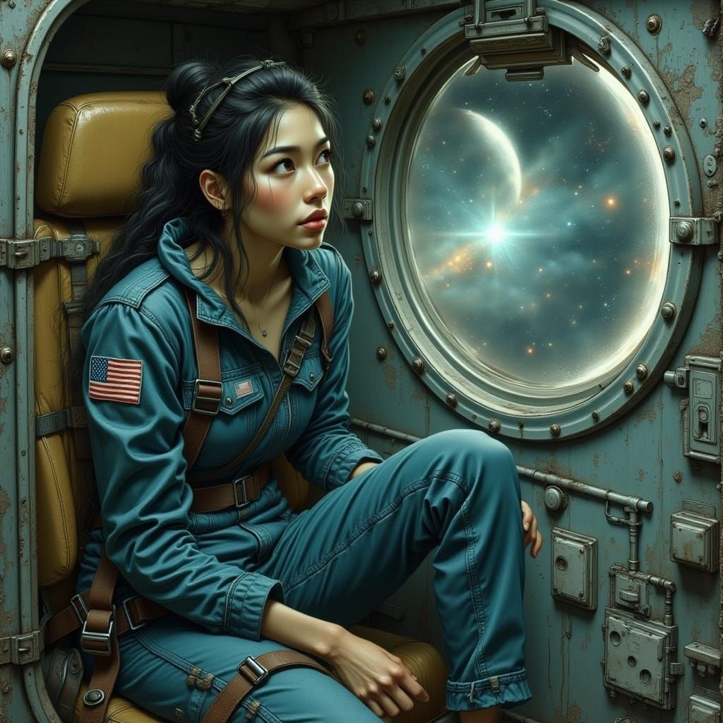 Amazed at the cosmos from her seat