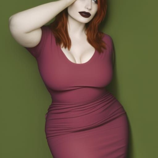 Curvy Goth Model in Tight Dress