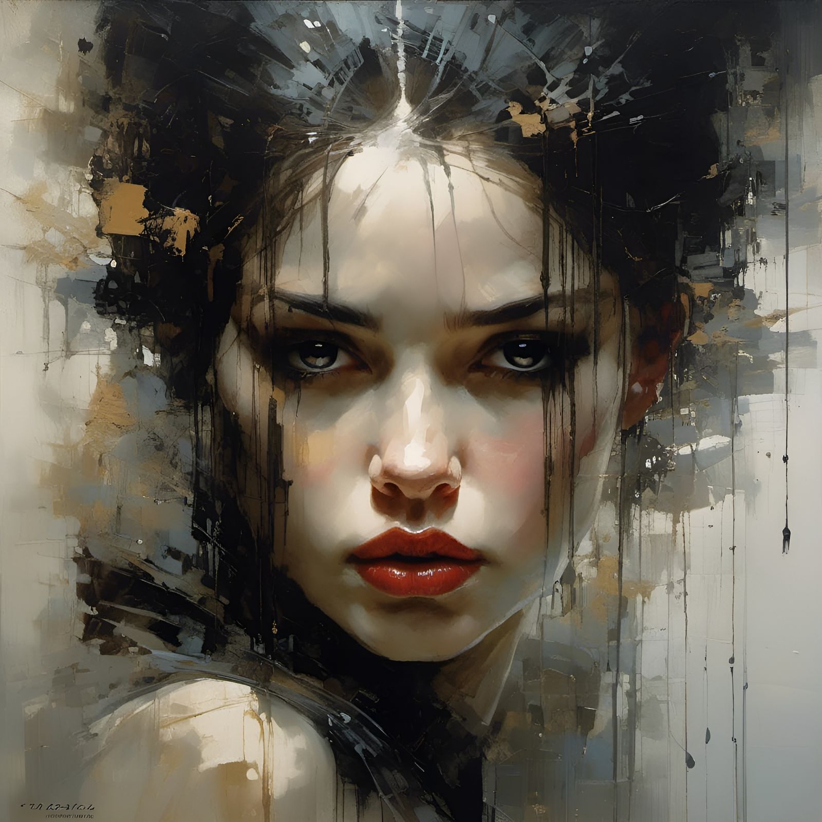 Emotional Goth Girl Portrait in Oil on Canvas