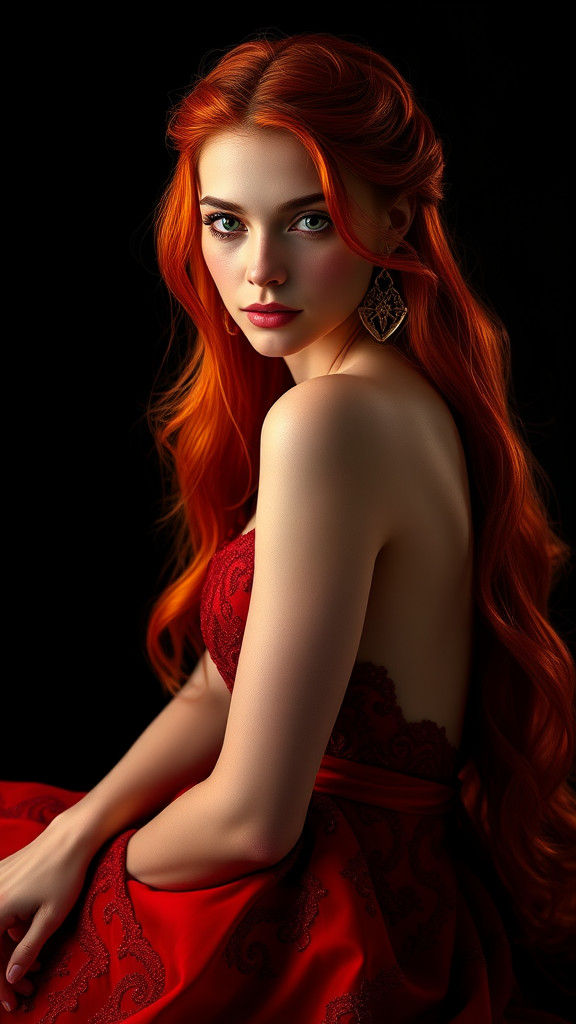 Red-Haired Woman in Elegant High-Fashion Portrait