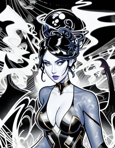 Surreal Landscape with Dancing Figures in Comic Book Style