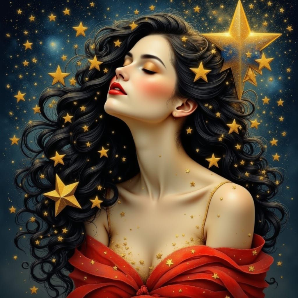 Ethereal Woman Portrait with Cosmic Hair